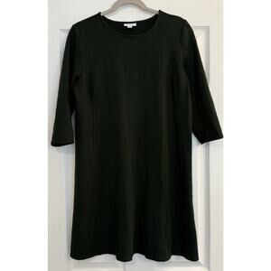 J. Jill Ponte Dress Sz MED Dark Green Heavy Knit 3/4 Sleeve Knee Length Career